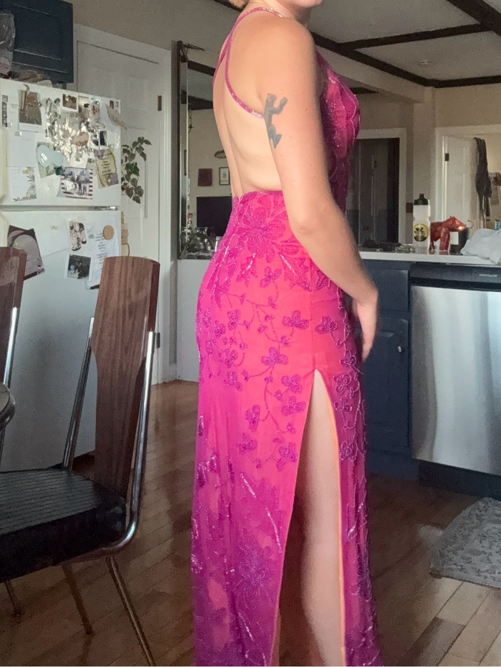 Cache Pink Beaded Floral Prom Dress - Picture 3 of 9